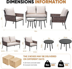 5 Pieces Patio Furniture Set,Outdoor Conversation Set with 2 round Side Tables,Modern Metal Outdoor Couch with Waterproof Cushions for Backyard,Porch,Beige