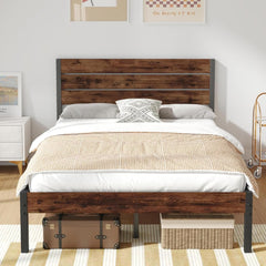 Queen Bed Frame with Headboard and Footboard, with under Bed Storage, All-Metal Support System, No Box Spring Needed, Easy Assembly,Rustic Brown