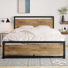 Queen Bed Frame with Headboard, Heavy Duty Metal Platform Base with Strong Support, underneath Storage Space, Stable Mattress Foundation, No Box Spring Needed, Black