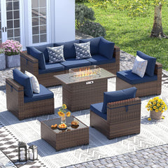Patio Furniture Set, 8 Inch Armrest Outdoor Sectional Sofa, 6 Piece Wicker Outdoor Furniture Conversation Sets with Waterproof Cover and Coffee Table for Backyard Deck(Brown/Dark Grey)