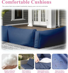 7-Piece Outdoor Rattan Sectional Sofa Set, Gray Wicker Patio Furniture Sets with Navy Blue Cushions for Balcony, Porch, Backyard