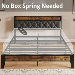 Full Size Bed Frame, Storage Headboard with Outlets, Easy to Install, Sturdy and Stable, No Noise, No Box Springs Needed - Perfect for a Good Night'S Sleep