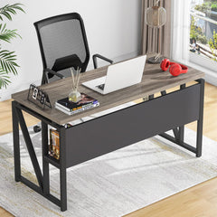 L Shaped Desk with Drawer Cabinet, 55" Executive Computer Desk and Lateral File Cabinet, 2 Piece Home Office Furniture with Drawers for Hanging File, Doors with Locks (Gray, 55 Inches)