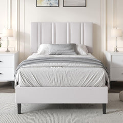 Queen Size Bed with Headboard and Storage, Queen Upholstered Platform Beds with Wooden Slats Support, Fabric Bed Frame, No Box Spring Required, Easy Assembly, Blue