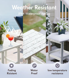 Adirondack Square Side Table, HDPE Outdoor Side Tables, Weather Resistant End Table for Patio, Backyard, Pool, Indoor Companion, Beach, Easy Maintenance (White)