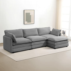 Oversized Modular Sectional Sofa with Movable Ottoman, 112 Inch 4 Seat Modern Corduroy Sofa Set, Convertible L Shaped Couch for Living Room and Office, Beige