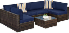 7-Piece Modular Outdoor Sectional Wicker Patio Conversation Set W/ 2 Pillows, Coffee Table, Cover Included - Gray/Cream