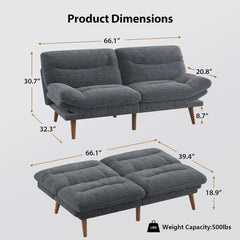Convertible Futon Sofa Bed,66" Corduroy Futon Couch with Adjustable Backrest and Armrests, Recliner Sleeper Sofa for Small Spaces, Play Room or Office, Grey