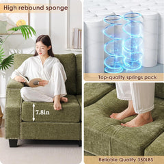 85" Sectional Couches with Storage Ottoman,L Shaped Couch with Armrest Organizer,3-Seater Sofa,Thick Cushions,Small Sofas for Living Room,Bedroom,Apartment,Chenille,Green