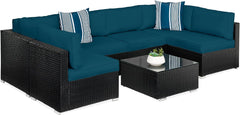 7-Piece Modular Outdoor Sectional Wicker Patio Conversation Set W/ 2 Pillows, Coffee Table, Cover Included - Gray/Cream
