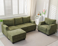 85" Sectional Couches with Storage Ottoman,L Shaped Couch with Armrest Organizer,3-Seater Sofa,Thick Cushions,Small Sofas for Living Room,Bedroom,Apartment,Chenille,Green