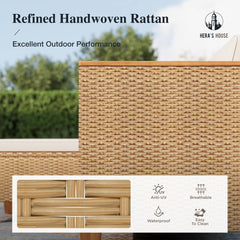 Small Patio Furniture Set, All Weather 3 Pieces Wicker Outdoor Sectional Set,Yellow Rattan Conversation Set with Lounge Sofa and Coffee Table for Lawn, Garden