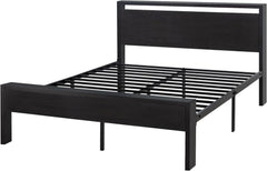 14 Inch Queen Size Metal Platform Bed Frame with Wooden Headboard and Footboard, Mattress Foundation, No Box Spring Needed, Large under Bed Storage, Non-Slip without Noise, Black Oak