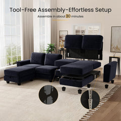 Sectional Sofa Couch for Living Room, 106 Inches L Shaped Couch with Storage, 5 Seater Corduroy Home Sofas, Modern Couches with Chaise for Apartment, Sofas Para Sala, Dark Blue