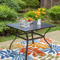 37" Patio Table for 4, Metal Outdoor Dining Table with E-Coating, Square Steel Slated Outdoor Table with 1.57" Umbrella Hole for Garden Backyard, Black