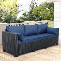 Outdoor Furniture Outdoor Couch Patio Furniture 3-Seat Sofa Deep Seat Hight Backrest with Waterproof Cover and Anti-Slip Cushions, Navy Blue
