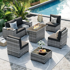 Patio Furniture Set, 8 Inch Armrest Outdoor Sectional Sofa, 6 Piece Wicker Outdoor Furniture Conversation Sets with Waterproof Cover and Coffee Table for Backyard Deck(Brown/Dark Grey)