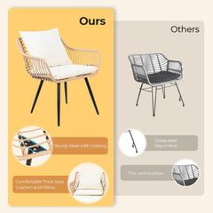 5 Piece Patio Furniture Set, Outdoor Wicker Small Conversation Bistro Set, All-Weather PE Rattan Chairs with Ottoman & Coffee Table, Ideal for Balcony Porch Deck Yard Poolside (Yellow/Beige)