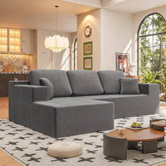 108" Modular Sectional Sofa with L-Shaped Chaise, Upholstered Cloud Couch with Deep Seat, No Assembly Required for Living Room or Bedroom (Grey Corduroy)