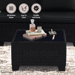 5 Pieces Patio Furniture Sets, Outdoor Furniture Patio Conversation Set, All Weather PE Rattan Sectional Sofa with Cushions and Glass Table (5 Pieces-S, Black-Black)