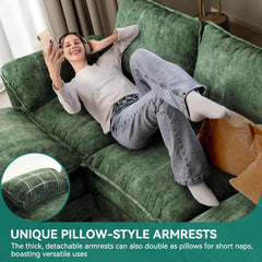 108" Modular Sectional Sofa with Movable Ottoman, Modern L Shaped Couch with Pillow-Armrest, Velvet 4 Deep Seat Cloud Couch for Living Room Apartment Office, Green