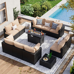 7 Piece Patio Furniture Set Wicker Rattan Patio Sectional Sofa Set Outdoor Seating Furniture with Thickened Cushion, Grey