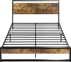 Full Size Bed Frame with Wooden Headboard,Heavy Duty Metal Slats Support Platform,No Box Spring Needed,Rustic Brown