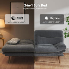 Convertible Futon Sofa Bed,66" Corduroy Futon Couch with Adjustable Backrest and Armrests, Recliner Sleeper Sofa for Small Spaces, Play Room or Office, Grey