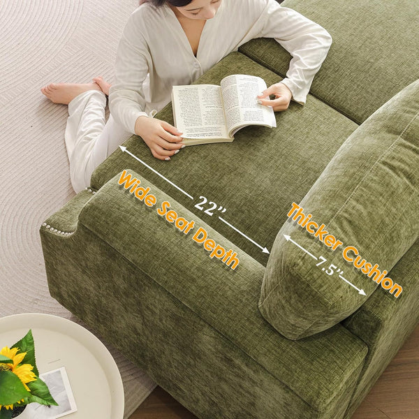 85" Sectional Couches with Storage Ottoman,L Shaped Couch with Armrest Organizer,3-Seater Sofa,Thick Cushions,Small Sofas for Living Room,Bedroom,Apartment,Chenille,Green