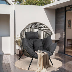 Egg Chair Wicker Outdoor Chairs, Oversized Patio Chair Oversized Lounger Chair with Cushion for Indoor Living Room, Bedroom, outside Patio Backyard Balcony, Beige