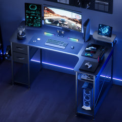 L-Shape Gaming Desk with Drawers