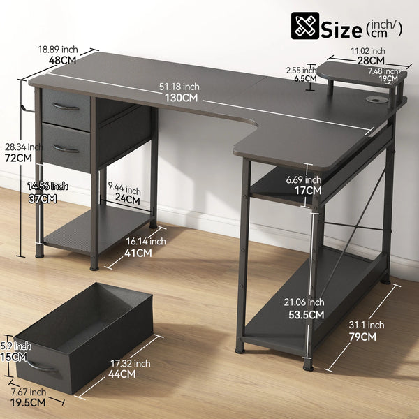 L-Shape Gaming Desk with Drawers