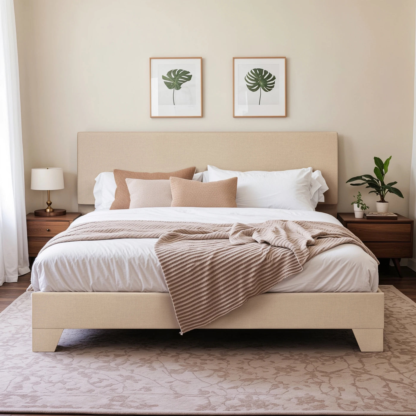 Upholstered Bed Frame with Adjustable Headboard