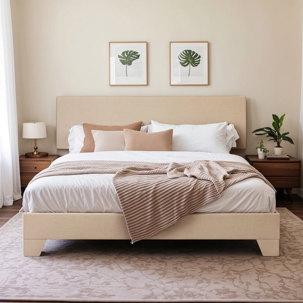 Upholstered Bed Frame with Adjustable Headboard