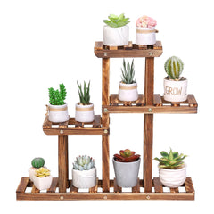 Carbonized Wood 4-Tier Plant Stand