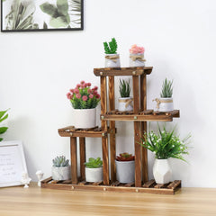 Carbonized Wood 4-Tier Plant Stand