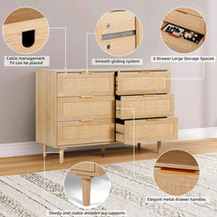 Modern 6-Drawer Double Dresser with Gold Handles