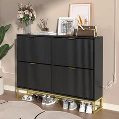 Slim Shoe Cabinet with Flip-Up Doors