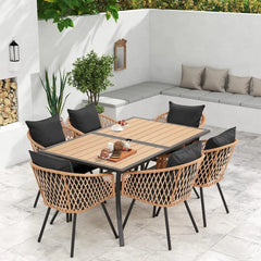 7-Piece Rattan Patio Dining Set with Wood Table