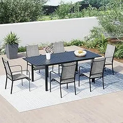 7-Piece Rattan Patio Dining Set with Wood Table