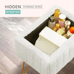 Faux Fur Storage Ottoman Stool