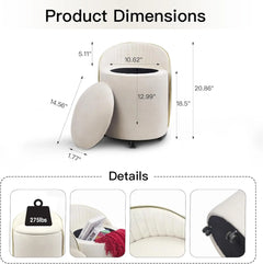 Round Velvet Storage Ottoman with Backrest