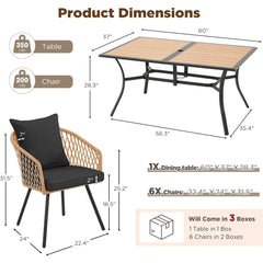 7-Piece Rattan Patio Dining Set with Wood Table
