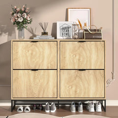 Slim Shoe Cabinet with Flip-Up Doors