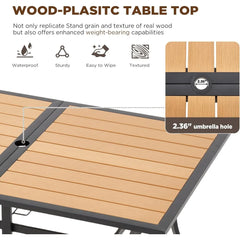 7-Piece Rattan Patio Dining Set with Wood Table