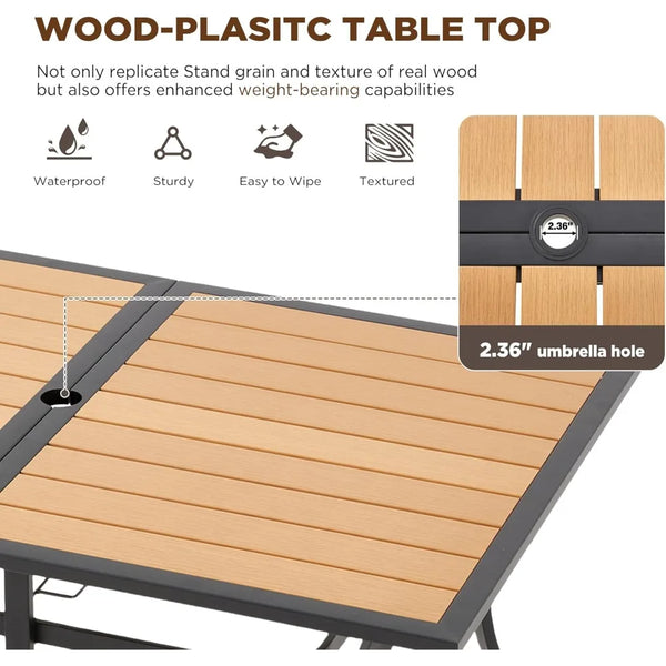 7-Piece Rattan Patio Dining Set with Wood Table