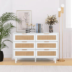 Modern 6-Drawer Double Dresser with Gold Handles