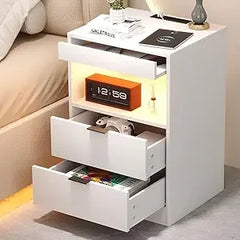 Wood Sofa End Side Table with 2 Drawers & LED Lights