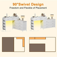 67" Rotatable Vanity Desk with Charging Station & LED Light