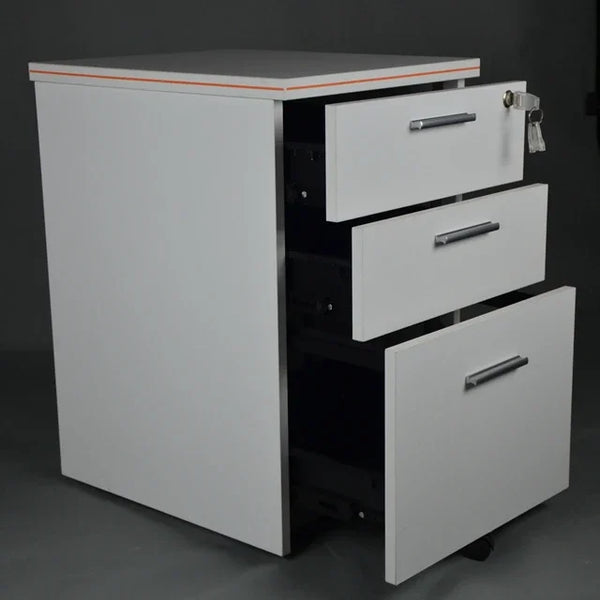 3-Drawer MDF Office File Cabinet with Wheels and Key Lock